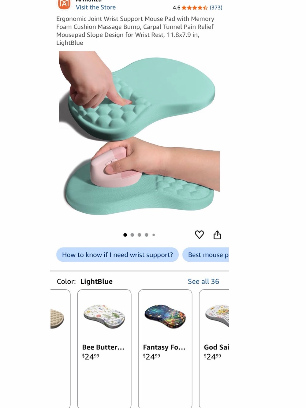 Ergonomic Light Blue Memory Foam Wrist Support Mouse Pad